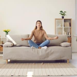 woman meditation living room